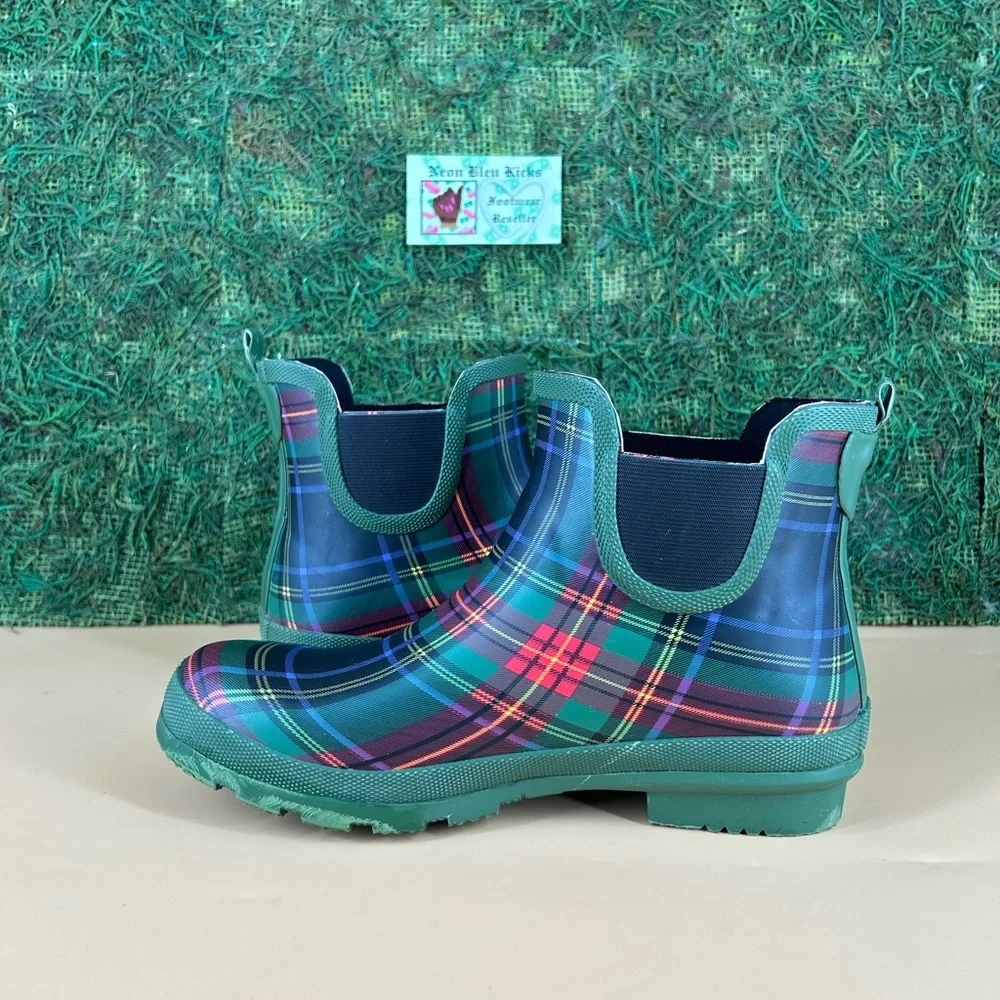 Corkys Green Plaid Chelsea Rain Boots